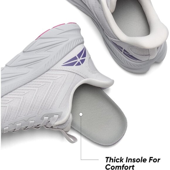 Women's Light Grey Purple Walking Shoes Comfort Breathable Non-Slip Gym Sneaker - Picture 6 of 8